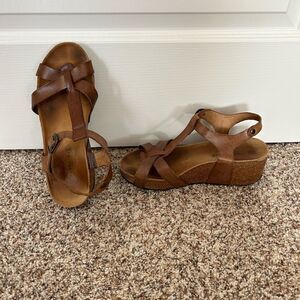 LOLA SABBIA Women’s Brown Leather Cork Wedge Sandals Comfort Size EU 40 Size 9